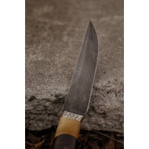 Нож ручной работы из витого дамаска «Кабан #18» с кожаными ножнами/60 HRC