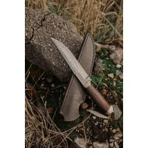 Нож ручной работы из витого дамаска «Кельт #1» с кожаными ножнами/60 HRC