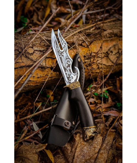 Handmade barbecue knife 3 in 1 “Boar” (dark) with leather sheath 95x18/57-58 HRC