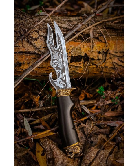Handmade barbecue knife 3 in 1 “Boar” (dark) with leather sheath 95x18/57-58 HRC