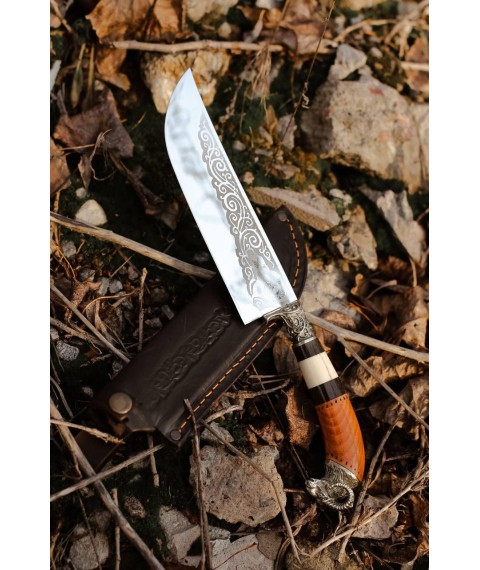 Нож ручной работы узбекского типа «Пчак #5» (Архар) с кожаными ножнами 95х18/57-58 HRC