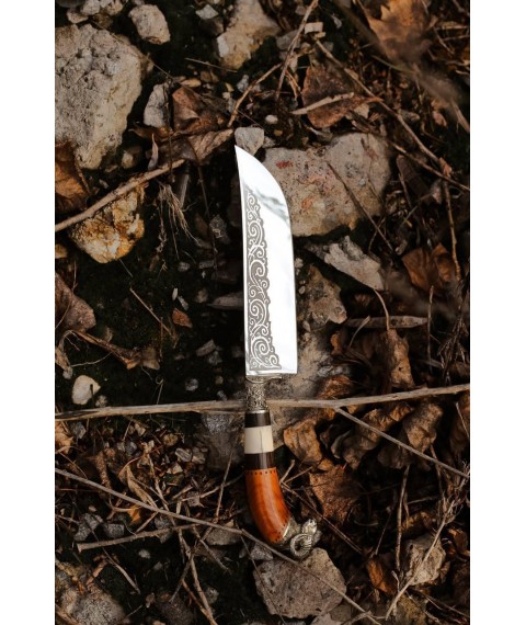 Нож ручной работы узбекского типа «Пчак #5» (Архар) с кожаными ножнами 95х18/57-58 HRC