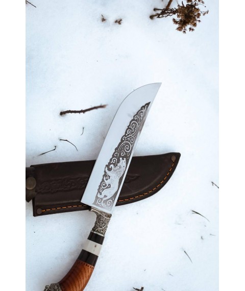 Нож ручной работы узбекского типа «Пчак #5» (Лев) с кожаными ножнами 95х18/57-58 HRC.