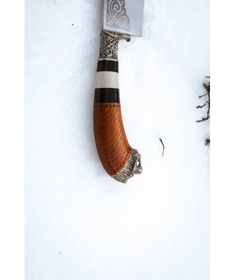 Нож ручной работы узбекского типа «Пчак #5» (Лев) с кожаными ножнами 95х18/57-58 HRC.