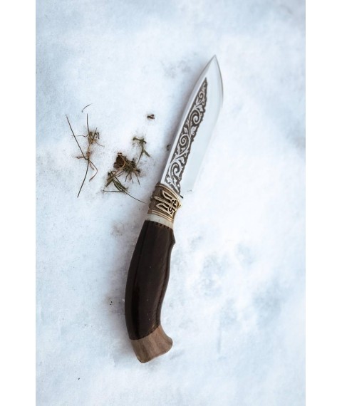 Нож ручной работы «Тризуб #3» c Тризубом с кожаными ножнами нескладной 95Х18/58 HRC