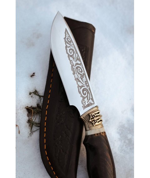 Handmade knife “Trident #3” with Trident with leather sheath, awkward 95Х18/58 HRC