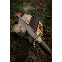 Handmade combat knife “Finca #14” with leather scabbard, awkward N690/61 HRC.
