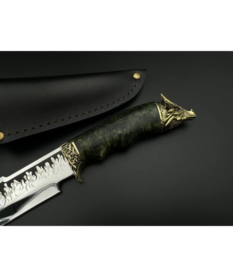 Нож ручной работы «Дракон #6» с кожаными ножнами нескладной 95Х18/58 HRC.
