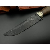 Нож ручной работы из дамасской стали «Лев #15» с кожаными ножнами 60 HRC.