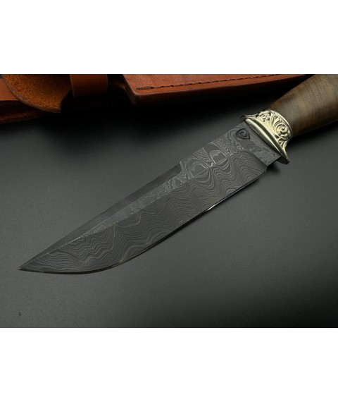 Handmade Damascus steel knife “Lion #15” with leather sheath 60 HRC.