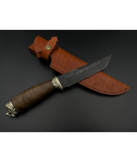 Handmade Damascus steel knife “Lion #15” with leather sheath 60 HRC.