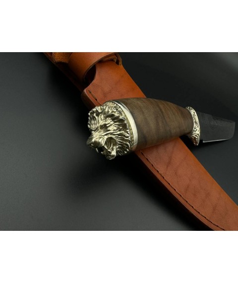 Handmade Damascus steel knife “Lion #15” with leather sheath 60 HRC.