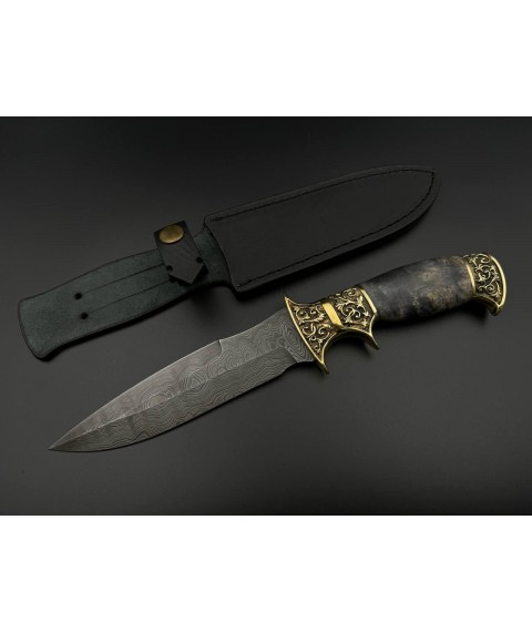 Эксклюзивный нож ручной работы из дамаска «Мини-генерал #5» с кожаными ножнами/60 HRC