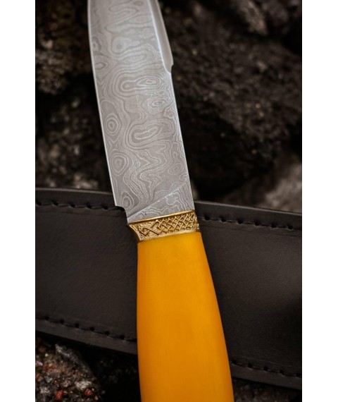 Эксклюзивный нож ручной работы из дамасской стали с Тризубом «Патриот #17» с кожаными ножнами.