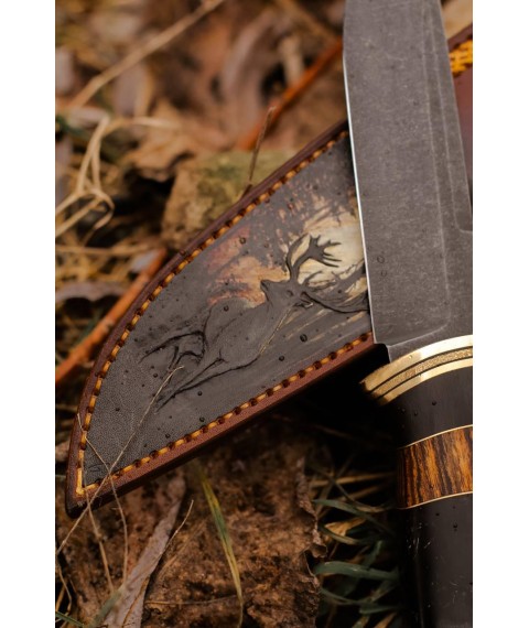 Exclusive handmade knife “Deer #5” with leather sheath S390/67 HRC.