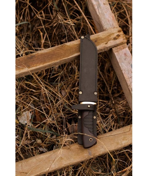 Нож ручной работы «Пластун #2» с ножнами из кожи Х12МФ/60-61 HRC.