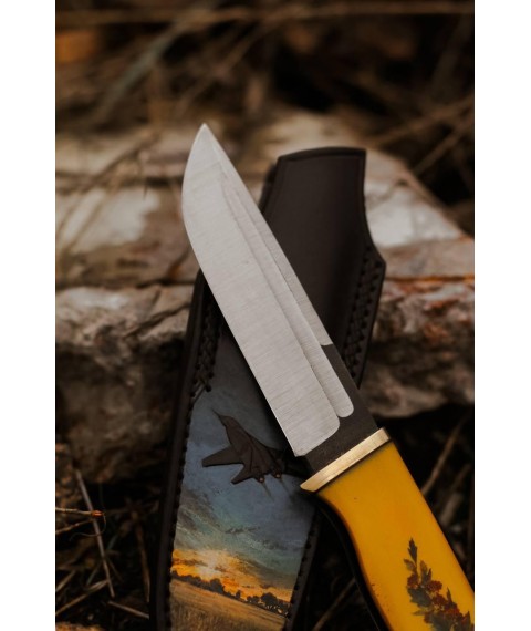 Exclusive handmade knife “Airplane #1” with artistic leather sheath N690/61 HRC.