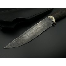 Нож ручной работы из дамасской стали «Кельт #2» с кожаными ножнами/60 HRC.
