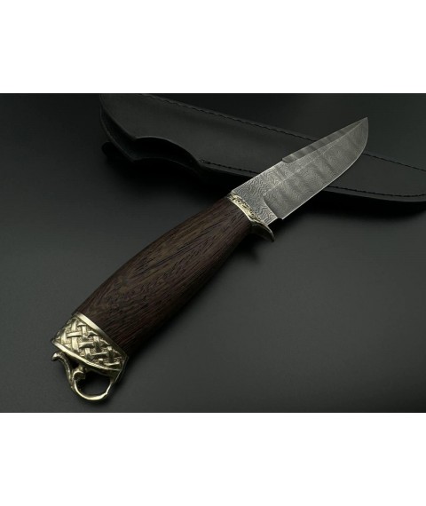 Нож ручной работы из дамасской стали «Кельт #2» с кожаными ножнами/60 HRC.