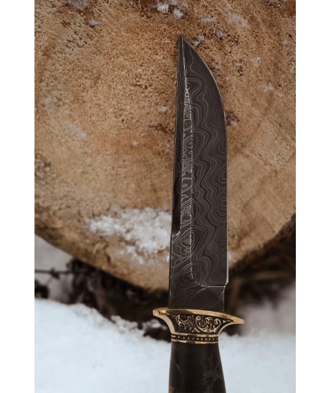 Handmade Damascus steel knife “Vulcan #1” with leather sheath/60-61 HRC.