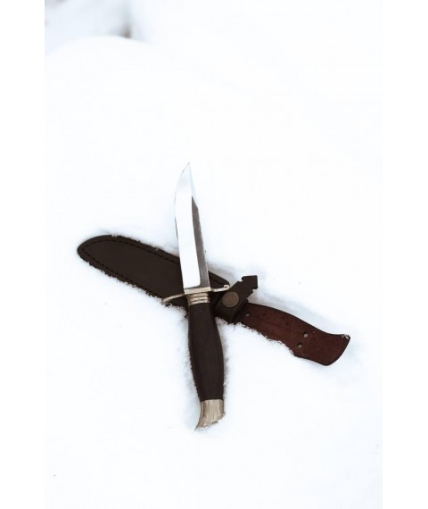 Боевой нож ручной работы «Финка #15» с кожаными ножнами нескладной N690/60-61 HRC.