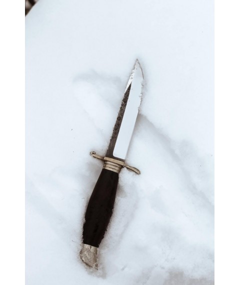 Handmade combat knife “Finca #15” with leather sheath, awkward N690/60-61 HRC.