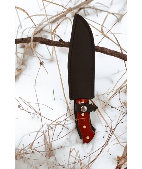 Handmade laminated Damascus knife “Red #1” with leather sheath 60-61HRC.
