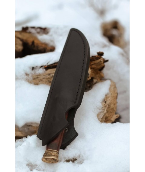 Handmade Damascus steel knife “Elk #4” with leather sheath/60-61 HRC.