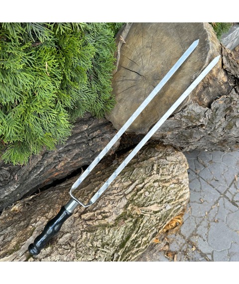 Шампур подвійний із дерев'яною ручкою 630х12х3мм чорний