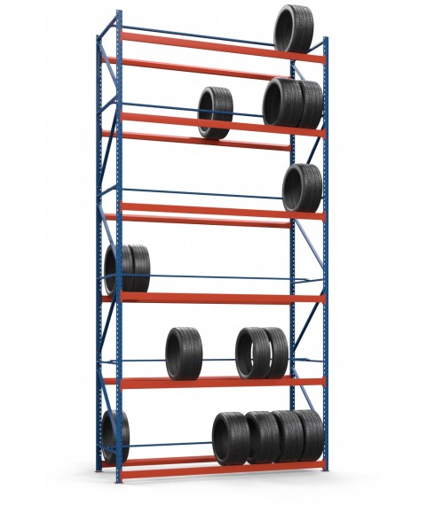 Colored rack for tires SN-Sh_2 5000х1840х900 (6th tier)