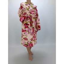 Жіночій махровий халат на запах р.48 Кремовий з квітами (79952377-1)