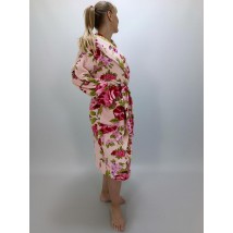 Жіночій махровий халат на запах р.48 Кремовий з квітами (79952377-1)