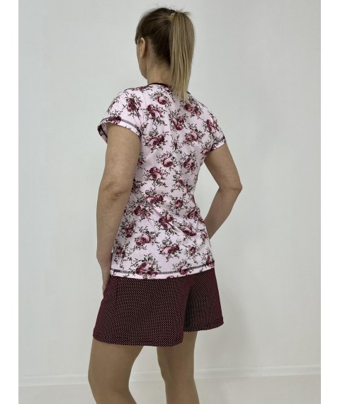 Домашній жіночий комплект Ольга (футболка + шорти) 50-52 Рожевий-бордо 40902509-1