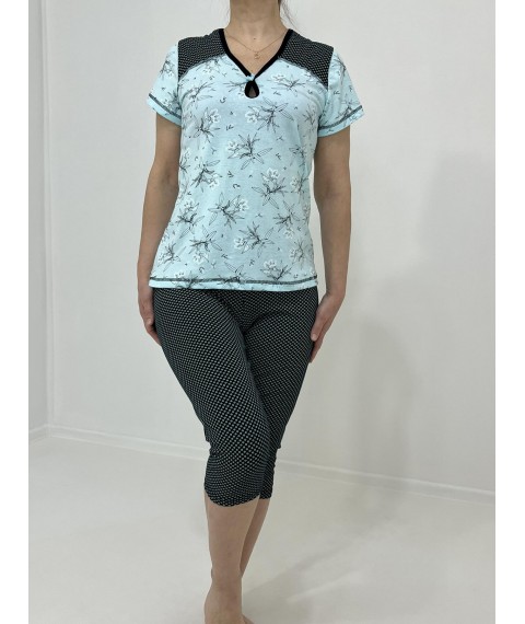 Домашній жіночий комплект Viktoriya (бриджи + футболка) 50-52 Бірюзовий 71444545-1