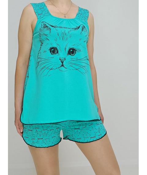 Women's knitted pajamas Cats (T-shirt + shorts) 44-46 Turquoise (52049174-1)