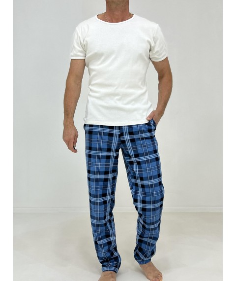 Штани чоловічі утеплені клітинка Triko 58-60 Блакитні (86095442-3)
