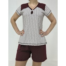 Домашній жіночий комплект Зоя (футболка + шорти) 50-52 Бордо-беж 42030055-1