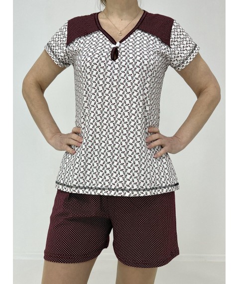 Домашній жіночий комплект Зоя (футболка + шорти) 54-56 Бордо-беж 42030055-2