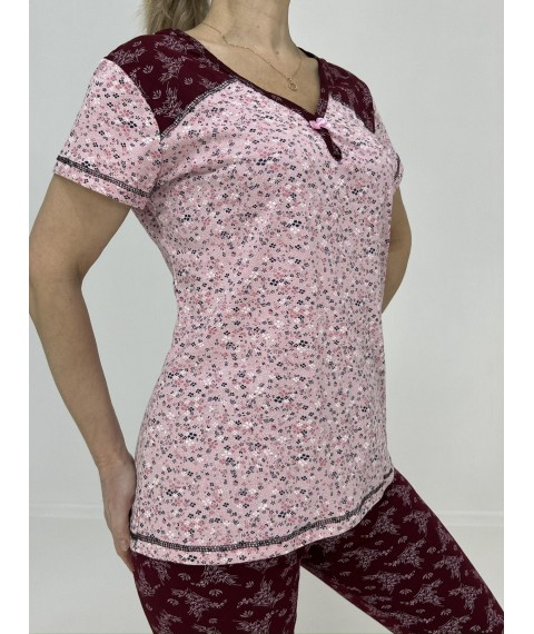 Жіночий домашній костюм Квітковий (футболка + бриджі) 50-52 Рожевий 28023012-1