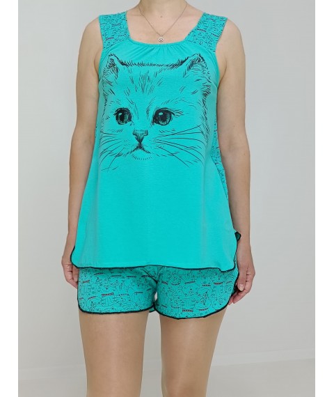 Women's knitted pajamas Cats (T-shirt + shorts) 48-50 Turquoise (52049174-2)