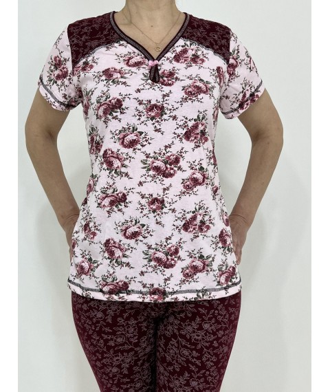 Домашній жіночий комплект Julia (футболка + бриджі) 58-60 Бордово-рожевий 96031779-4