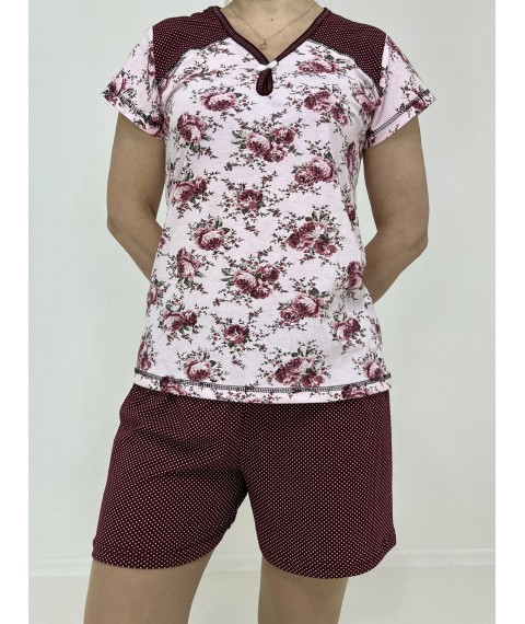 Домашний женский комплект Ольга (футболка + шорты) 58-60 Розовый-бордо 40902509-3