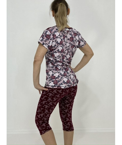 Women's home suit Roses (T-shirt + breeches) 54-56 Burgundy 27289798-2