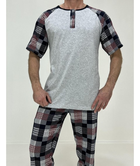 Піжама чоловіча Mark футболка + штани в клітинку 58-60 Сіра 56937596-3