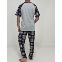 Пижама мужская Mark футболка + штаны в клетку 50-52 Серая 56937596-1