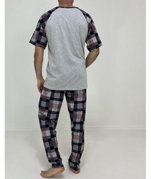 Пижама мужская Mark футболка + штаны в клетку 54-56 Серая 56937596-2