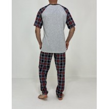 Піжама чоловіча Denis футболка + штани в клітинку 50-52 Сіра 51654387-1
