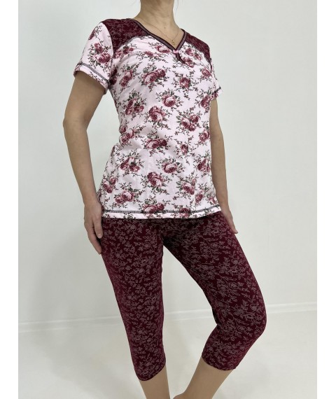 Домашний женский комплект Julia (футболка + бриджи) 58-60 Бордово-розовый 96031779-4