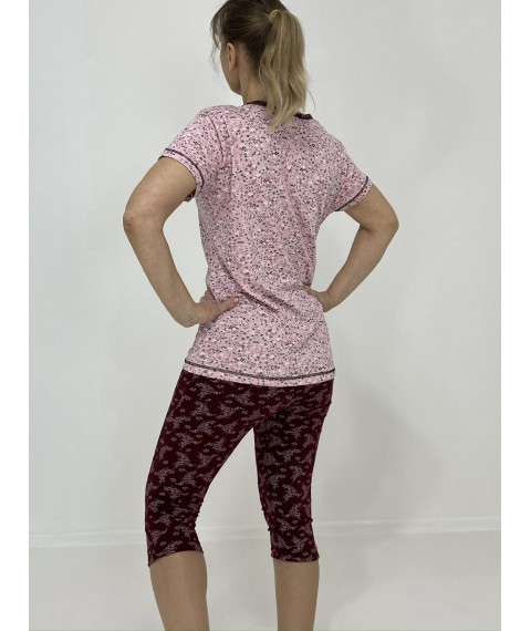 Жіночий домашній костюм Квітковий (футболка + бриджі) 50-52 Рожевий 28023012-1