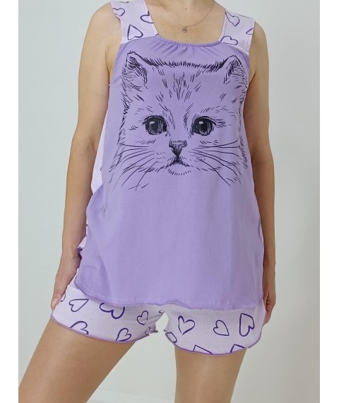 Women's knitted pajamas Cat with hearts (T-shirt + shorts) 44-46 Lilac (91357472-1)